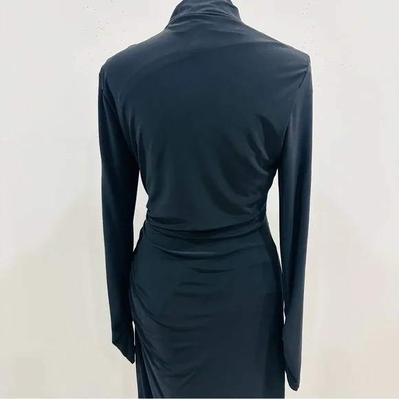 Lauren Ralph Lauren Black Matte Jersey Long Sleeve Faux Wrap Dress - Size 6 - Picture 7 of 12